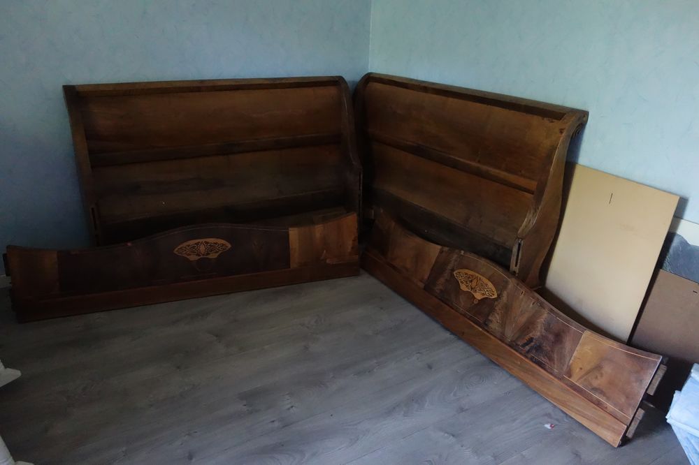 Superbes bois de lit ancien marquet� 120 La Baume-d'Hostun (26)