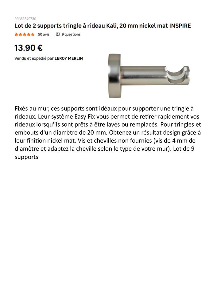 9 supports � tringles � rideaux 40 Wavrechain-sous-Denain (59)