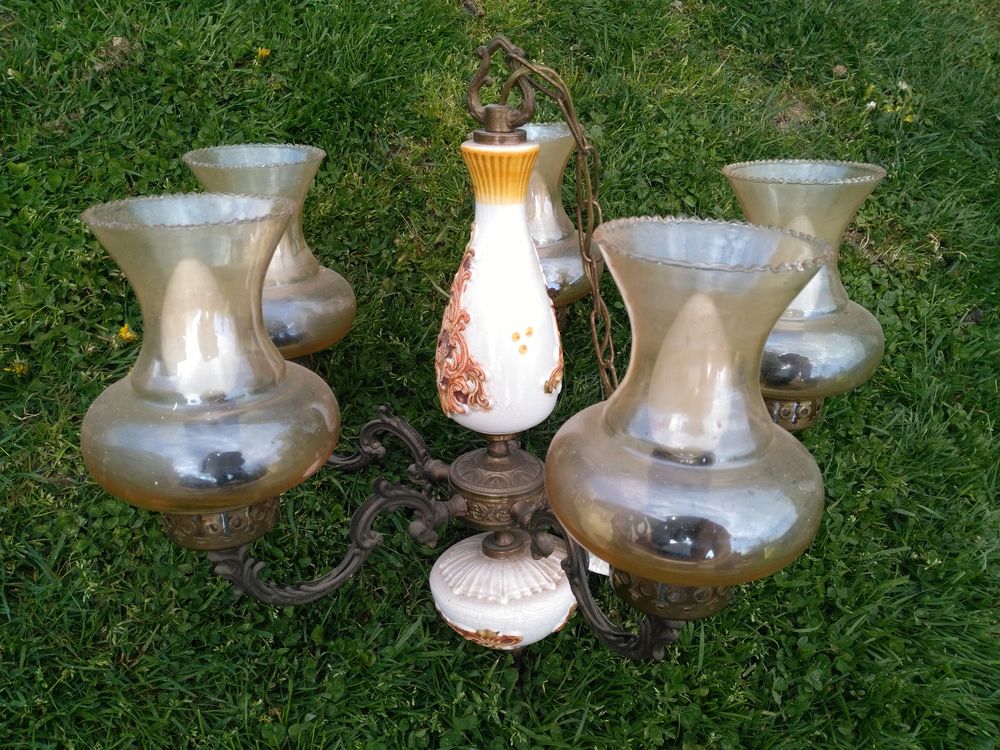 Suspension 5 branches laiton et c�ramique 15 Breuillet (91)