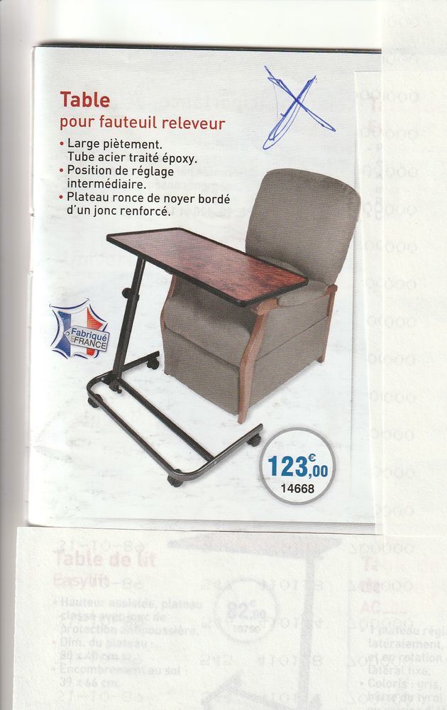 Table d'appoint pour fauteuil releveur 45 Saumur (49)