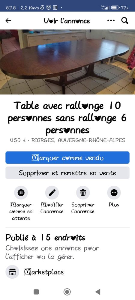 table avec rallonge 10 personnes et sans rallonge 6 personnes 400 Riorges (42)