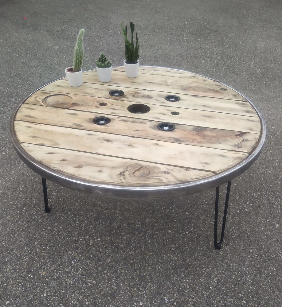 Table basse bois touret cercl� 90 cm 80 Moidieu-D�tourbe (38)