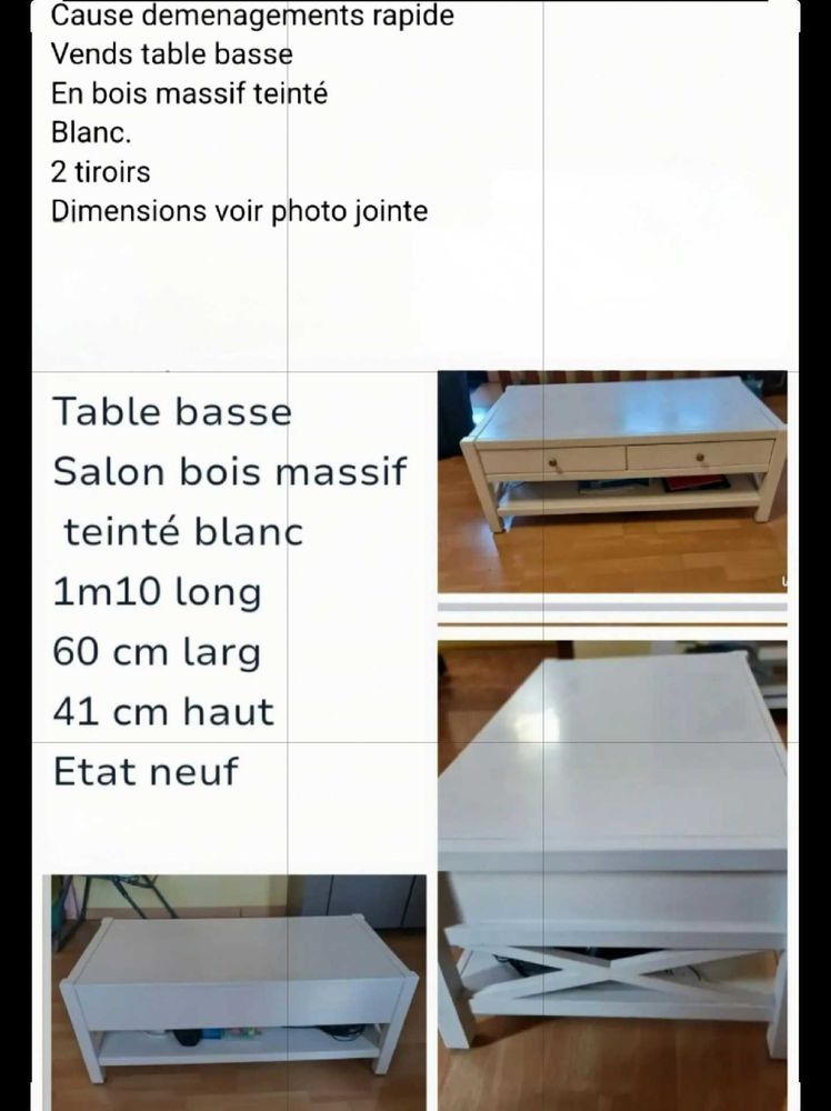 table basse bois massif teint� blanc 39 Gaillard (74)