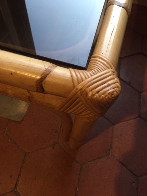 Table basse carr�e en rotin plateau verre 60 Beaune (21)