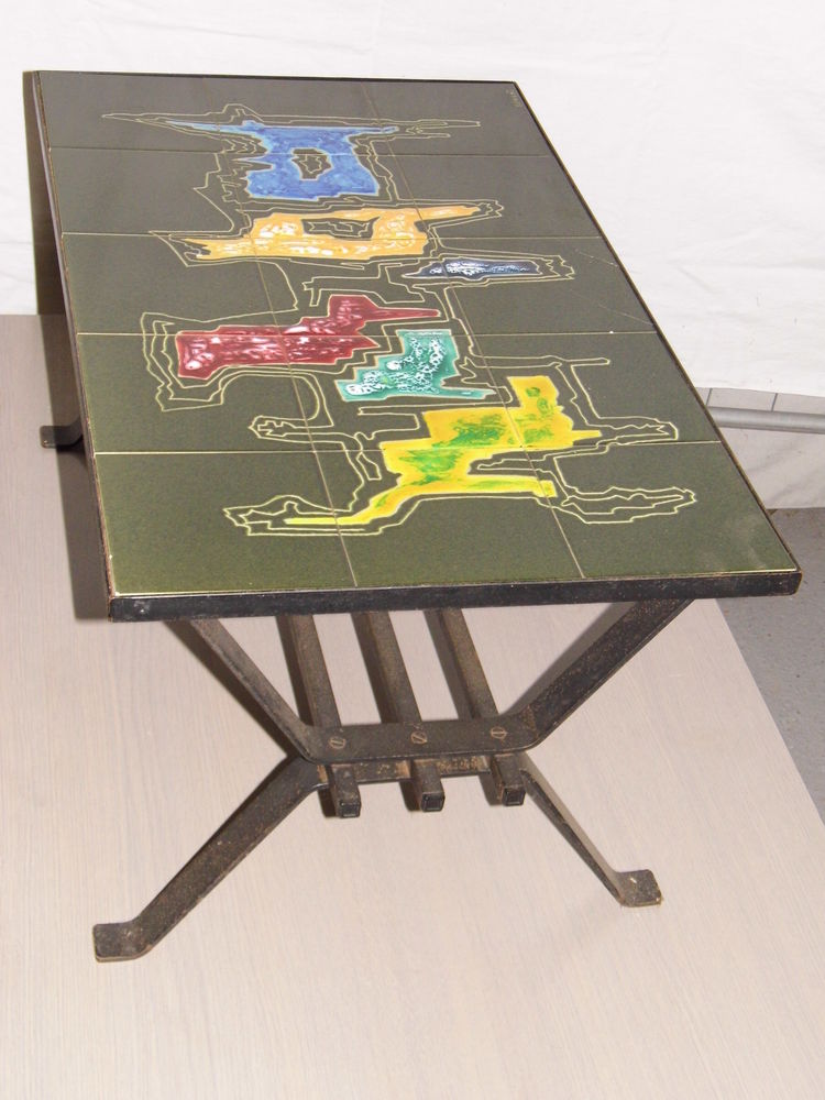 Table basse c�ramique VALLAURIS multicolore sign�e Circa vintage d�cor abstrait 80 Dunkerque (59)