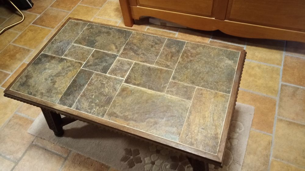 Table basse en ch�ne avec rev�tement en pierre 130 Ruelle-sur-Touvre (16)