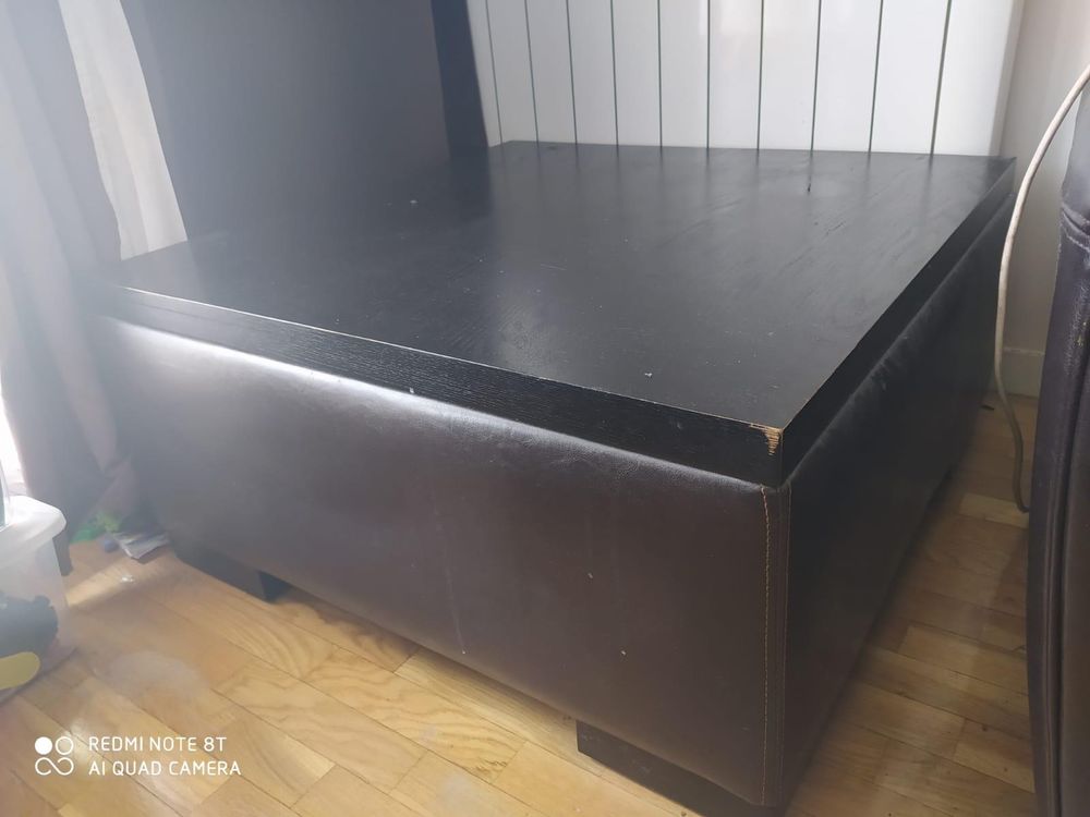 Table basse haut bois bas cuir 100 Paris 19 (75)