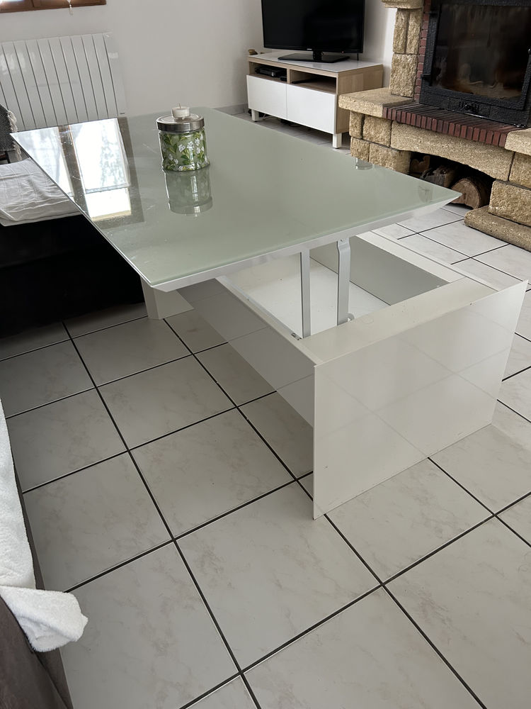 Table basse laqu� blanc avec plateau en verre 150 Dammartin-en-Go�le (77)