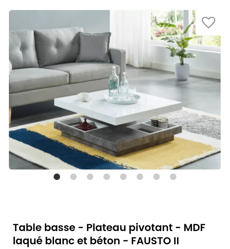 Table basse neuve FAUSTO II - Plateau pivotant - MDF blanc 90 Paris 19 (75)