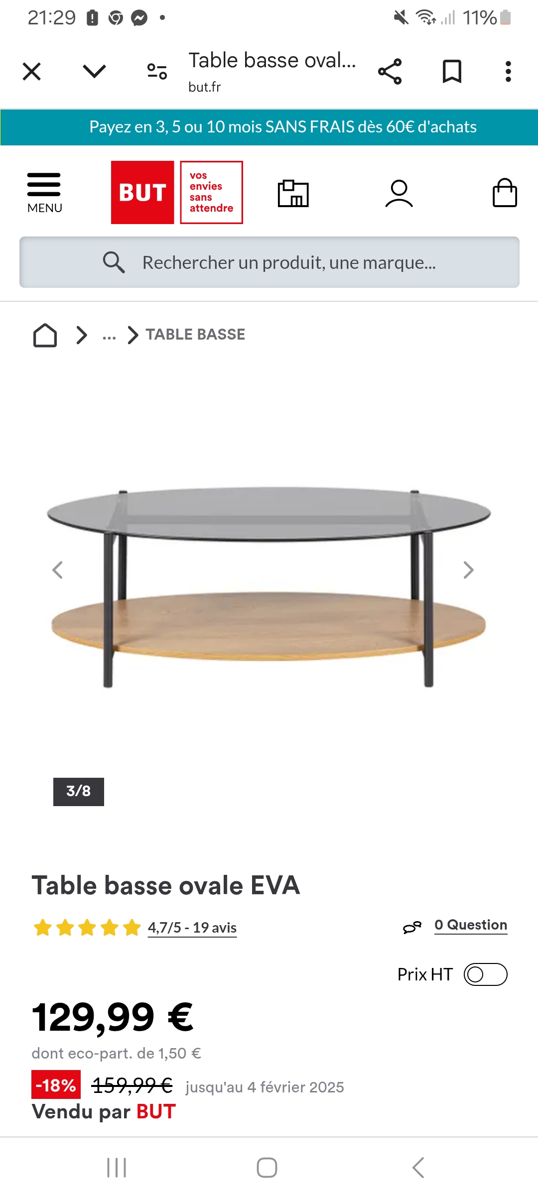 Table Basse Ovale en Verre et Bois. 80 Millencourt-en-Ponthieu (80)