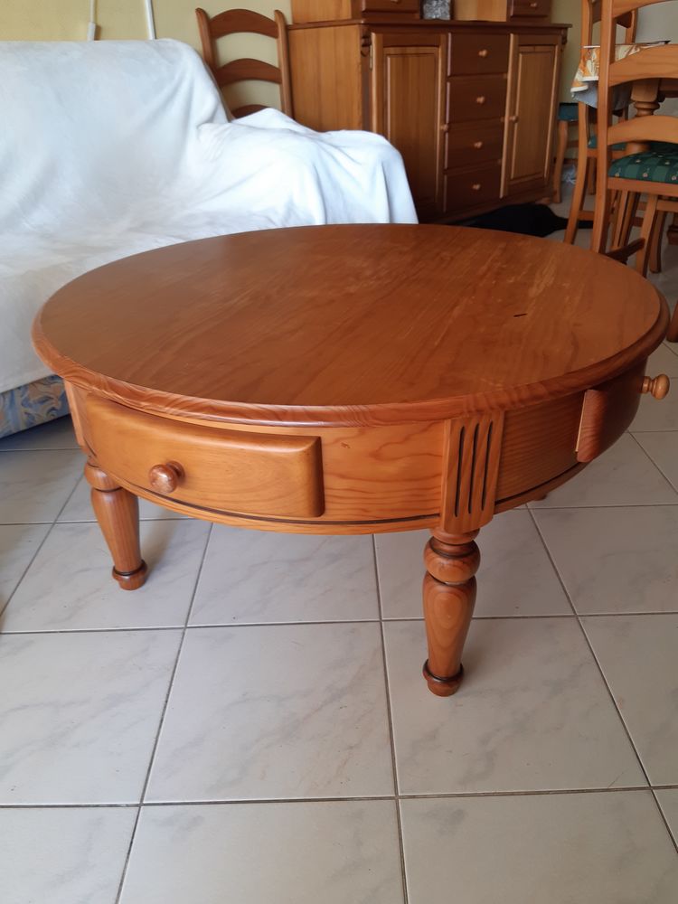 table basse ronde en pins avec tiroirs 100 Cranves-Sales (74)