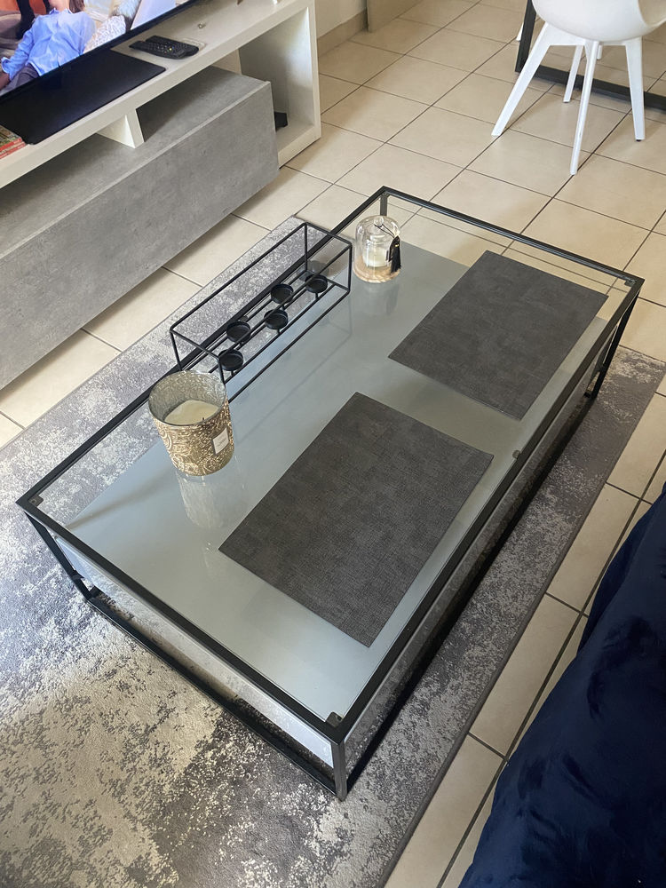 Table basse salon plateau en verre structure m�tal 2 tiroirs 150 Voiron (38)