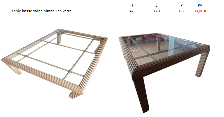 TABLE BASSE SALON plateau en verre 90 Maubeuge (59)