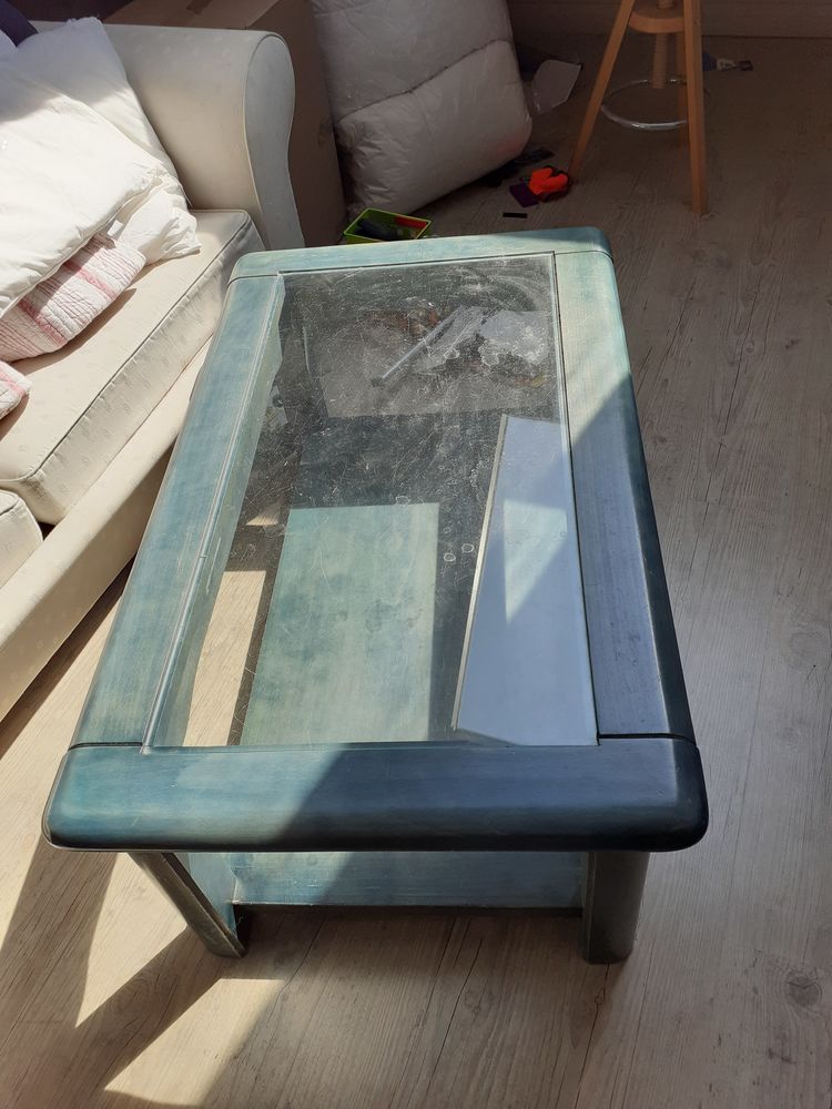 Table basse verre et bois bleu 90 Tessancourt-sur-Aubette (78)