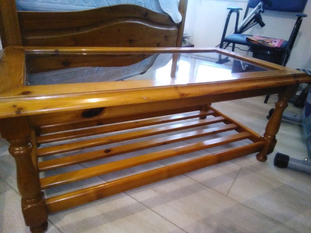 table basse pin et verre 50 Beaucaire (30)