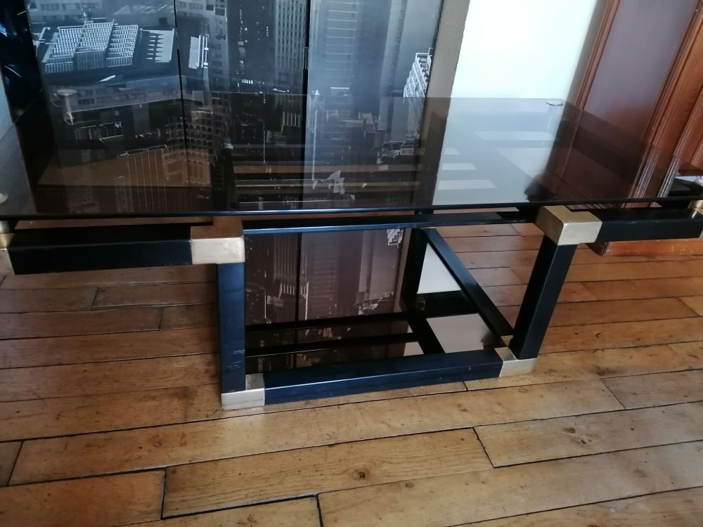 Table basse verre et m�tal noir/laiton 40 Belfort (90)