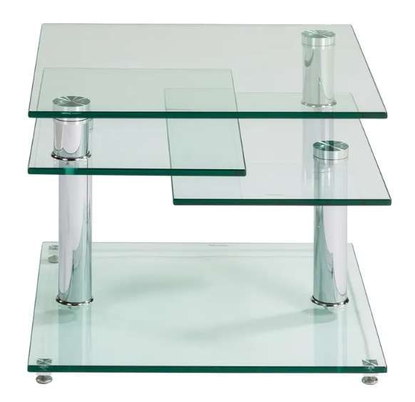 Table basse verre tremp� et chrom� avec plateaux pivotants 45 Sciez (74)