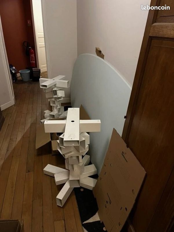 Table design, grand plateau ovale, verre blanc opaque, pieds 2450 Paris 15 (75)