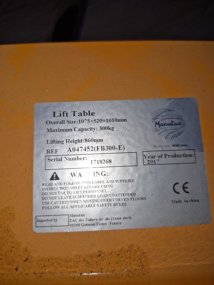 Table �l�vatrice jaune 300kg 170 Bourg-l�s-Valence (26)