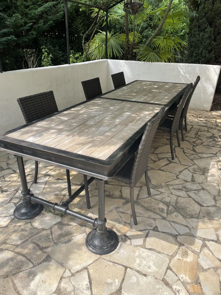 Table industrielle fonte, acier et teck 3000 Saint-Julien-l'Ars (86)