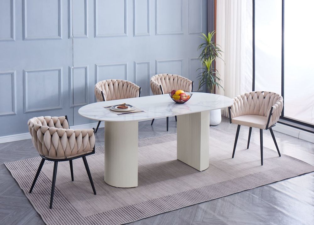 Table �   manger ANNA plateau en c�ramique marbr� blanc L 180 cm 470 Bezons (95)