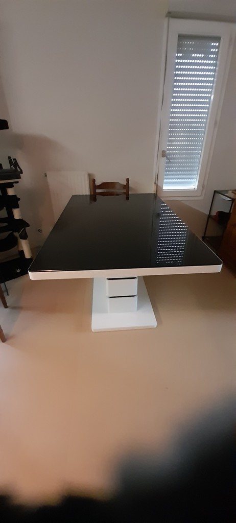 Table � manger contemporaine verre noir et pied blanc 200 P�rigueux (24)