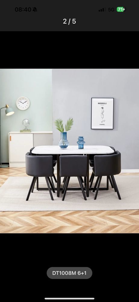 Table �  manger effet marbre + 6 chaises noires �  design moderne 499 Enghien-les-Bains (95)