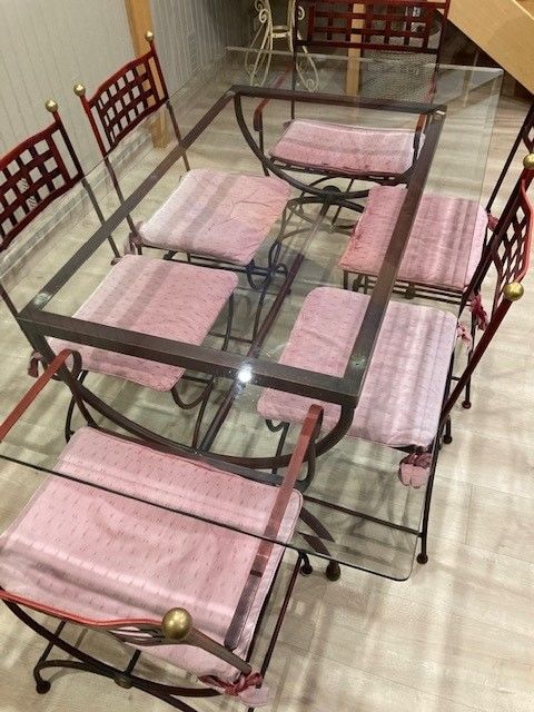 Table � manger en fer forg� et verre 299 Le Havre (76)