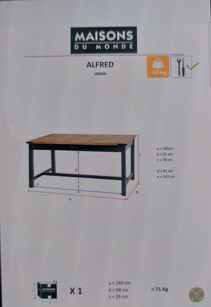 Table � manger manguier et m�tal L160 ALFRED Maisons du mond 315 Bourgoin-Jallieu (38)