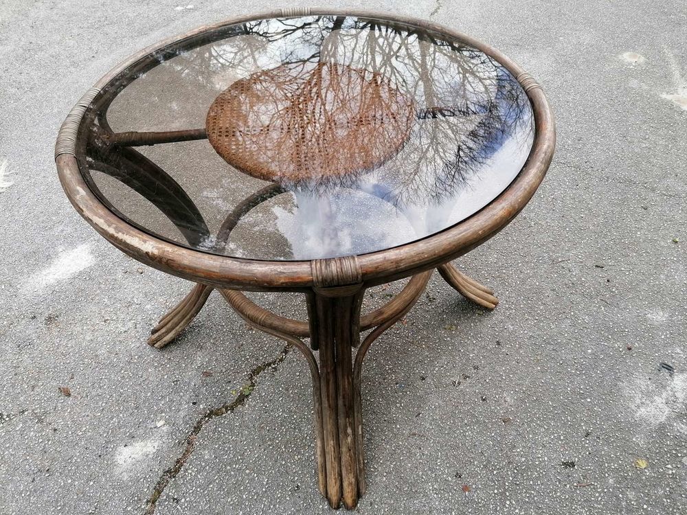 Table � manger ronde en bambou et verre 185 Toulon (83)
