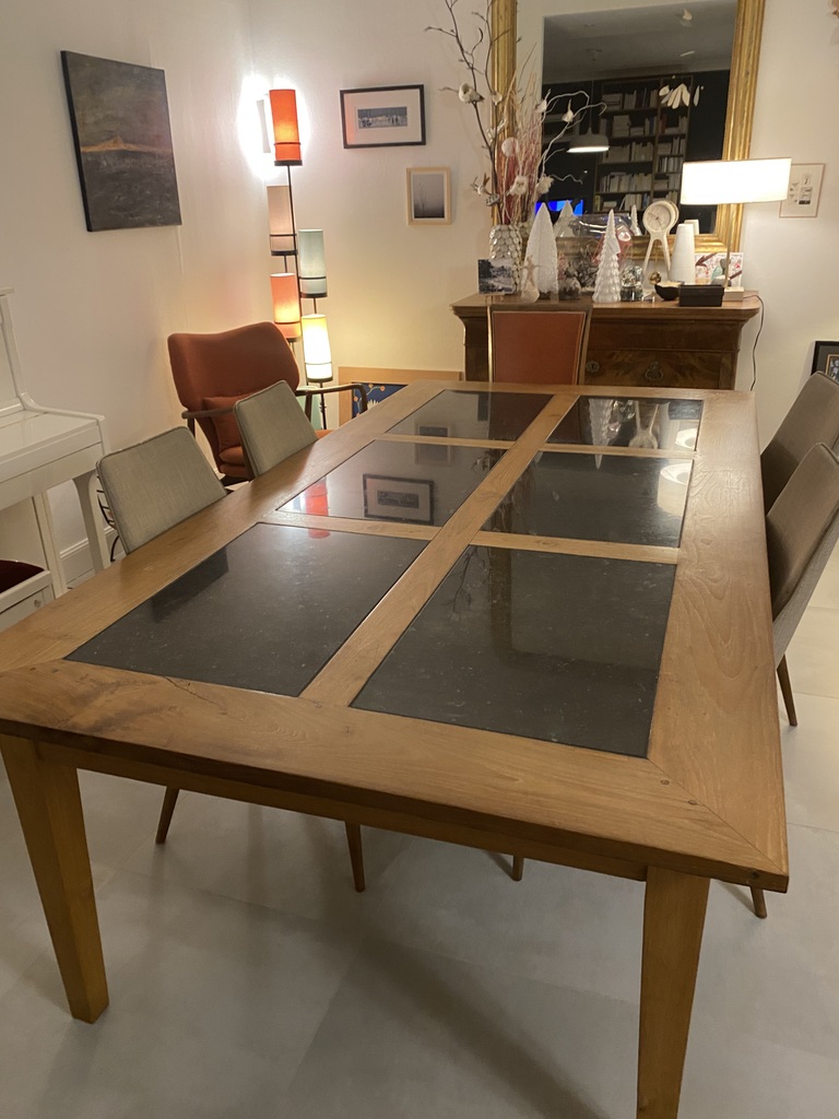 table � manger  teck massif ancien artisanal et pierre bleue 0 Montbazon (37)