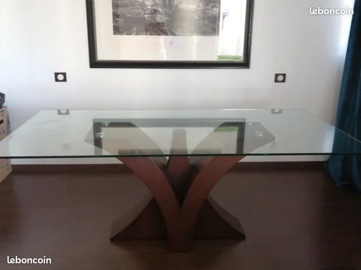 Table � manger en verre avec pied en bois moderne 110 Charenton-le-Pont (94)
