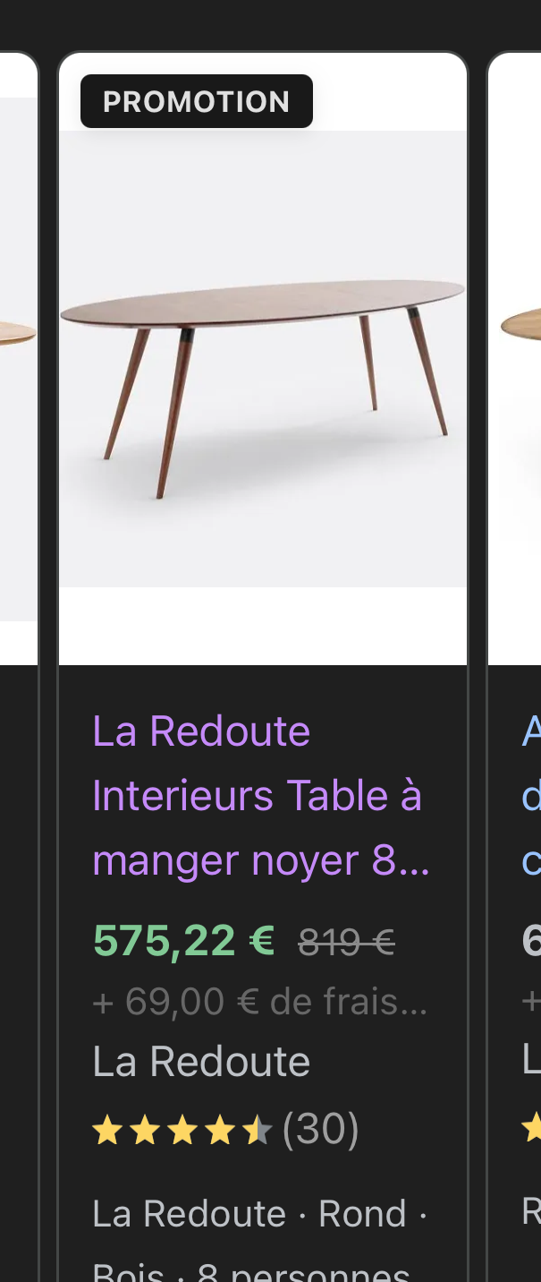 Table ovale en noyer 
La redoute 200 Solaize (69)