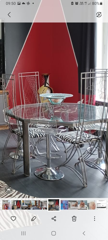 Table fer plateau  verre 4 chaises original assise tissus 1800 Cannes (06)