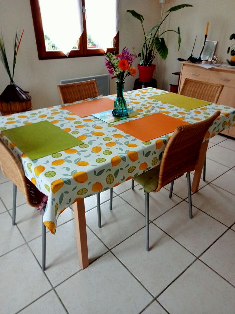 TABLE RECTANGULAIRE ET 4 CHAISES imitation rotin ,pieds gris 105 Saint-Cricq (32)