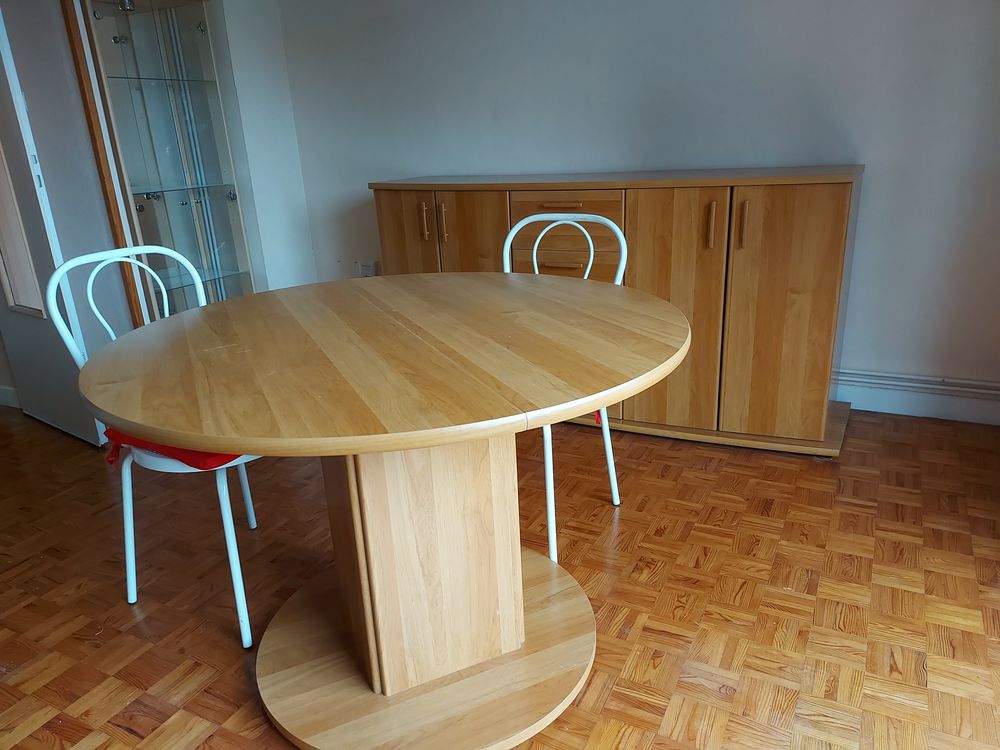 Table ronde avec rallonges en bois beige 50 Bill�re (64)