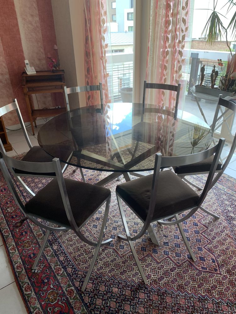 Table de salle a manger design Roset ann�e 70 acier et verre 0 Maubeuge (59)