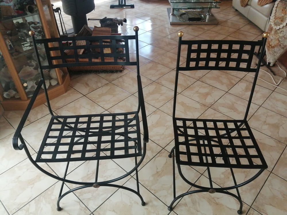 table de salle � manger verre  et chaises en fer forg� 600 Rouffiac (16)