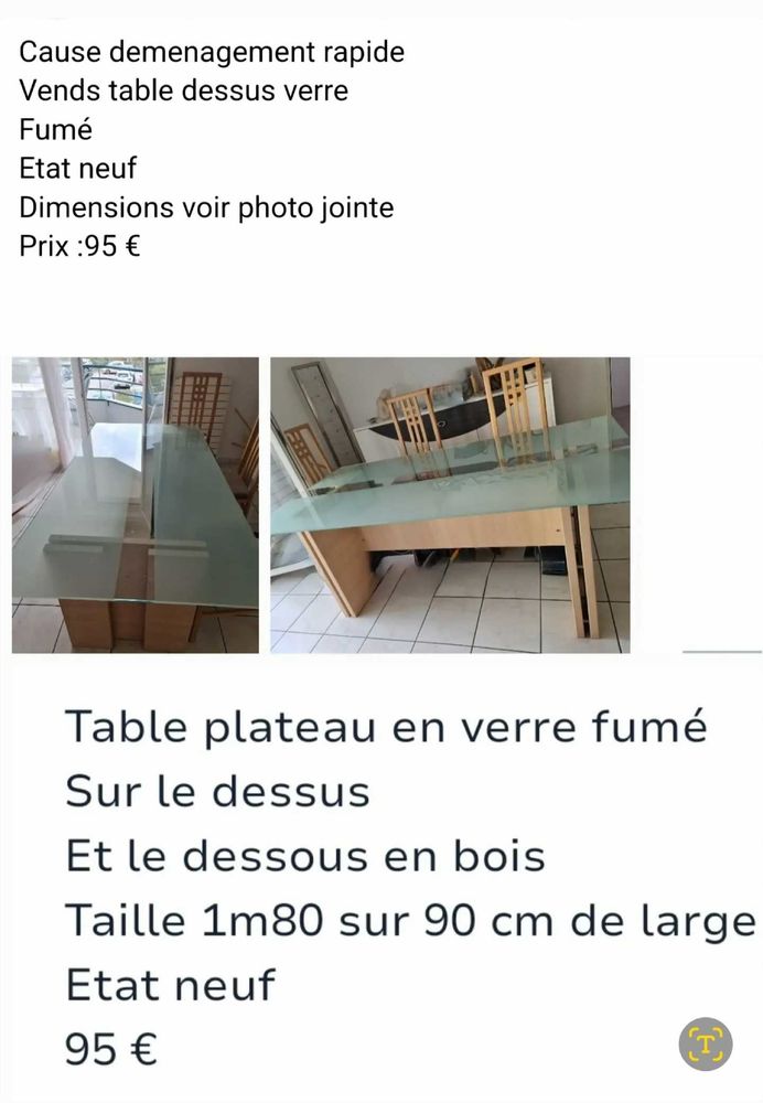 table de salle a manger  dessus verre teintee fum� 95 Ville-la-Grand (74)