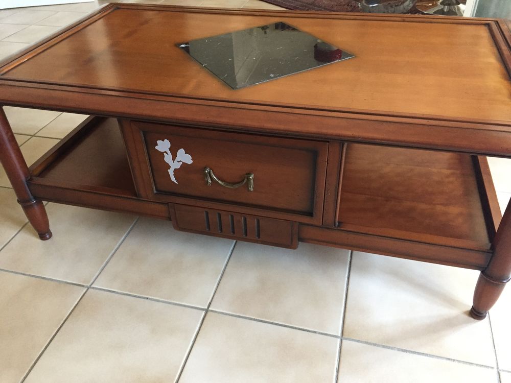 Table de salon merisier et marbre au centre 120 Hettange-Grande (57)