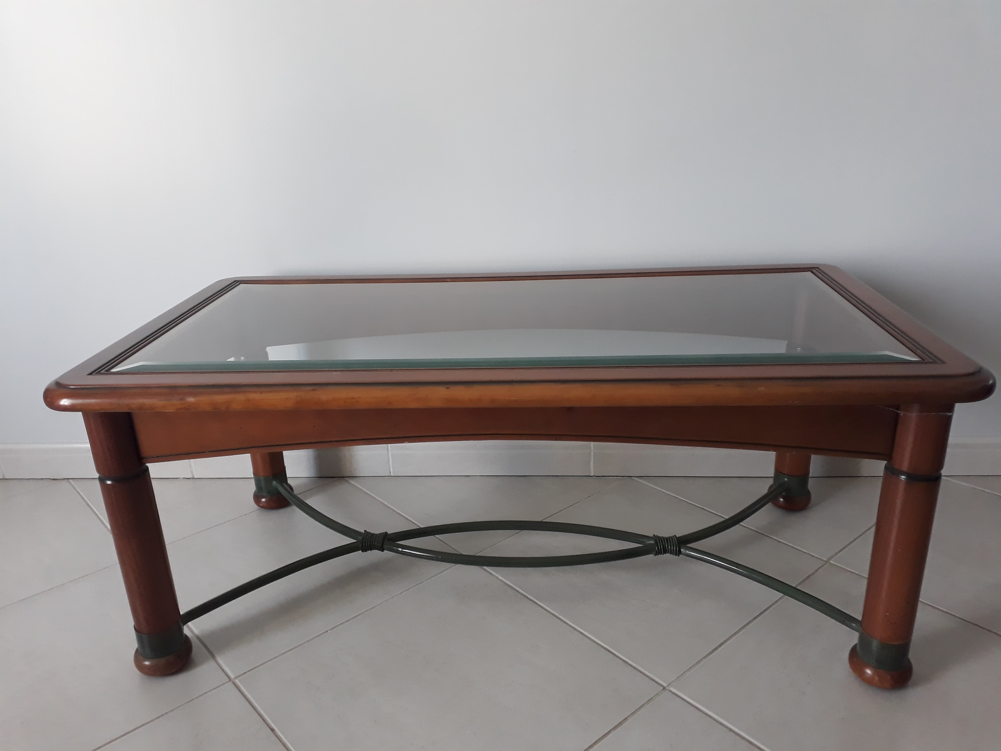 Table salon en merisier fer forg� + verre biseaut� 100 �p�ne (78)