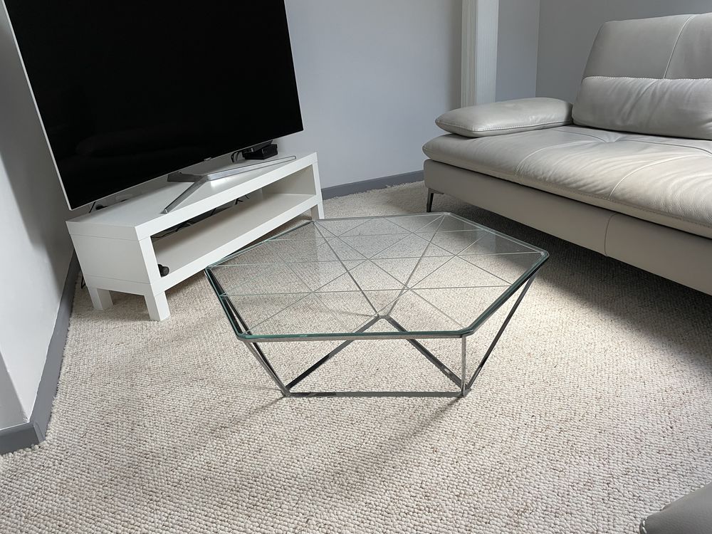 Table de salon octogonale inox-verre roche Bobois 0 Ascain (64)