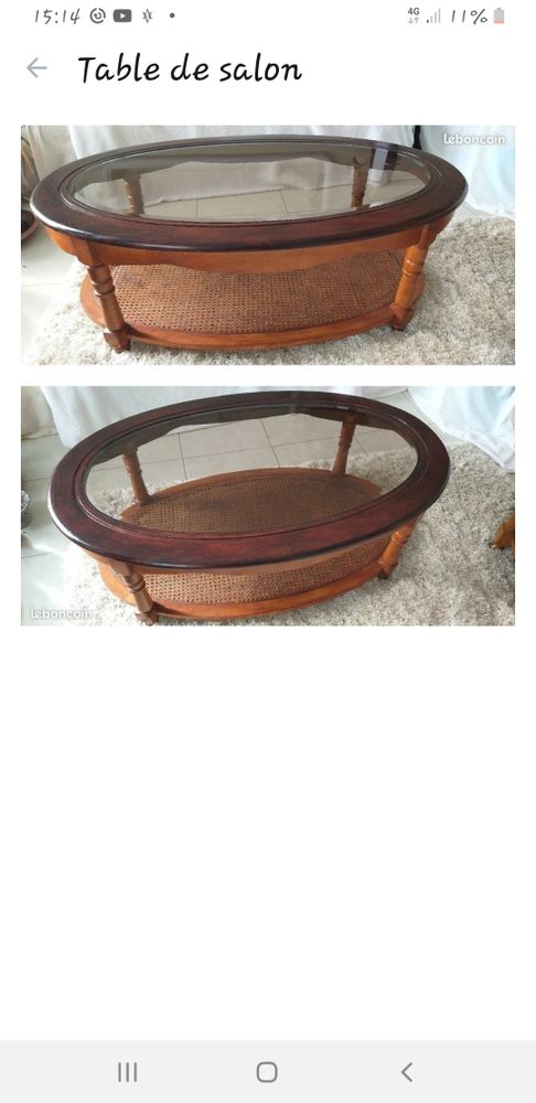 table de salon ovale avec son verre tremp�  et biseaut�, h 40 l 70 long 110 20 Les Peintures (33)