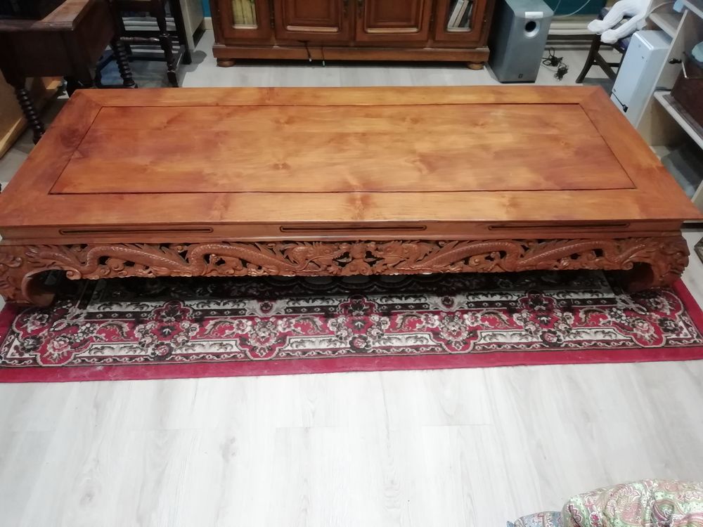 Table de salon en teck sculpt�e  main - Pi�ce Unique. 1500 Cognac (16)