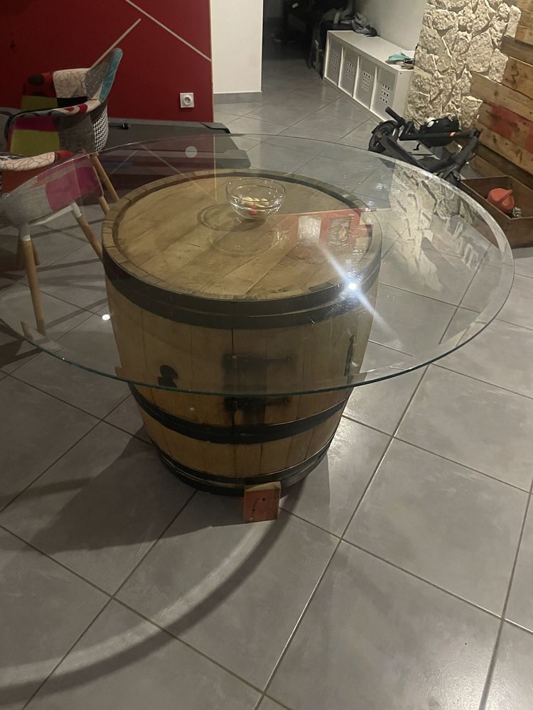 table tonneau avec plateau en verre, tremp� 120 cm 250 Beaurepaire (38)