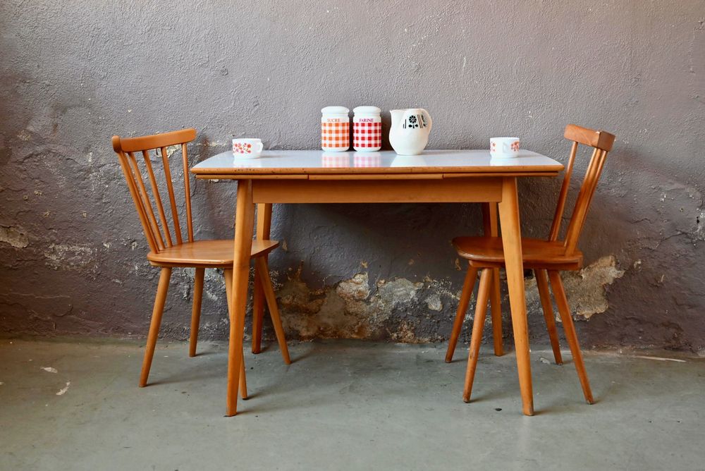 Table vintage � rallonges cuisine scandinave ancienne 420 Wintzenheim (68)
