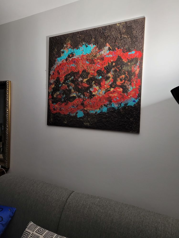 Un tableau abstrait sur bois  largeur 95 hauteur 99 100 Vincennes (94)