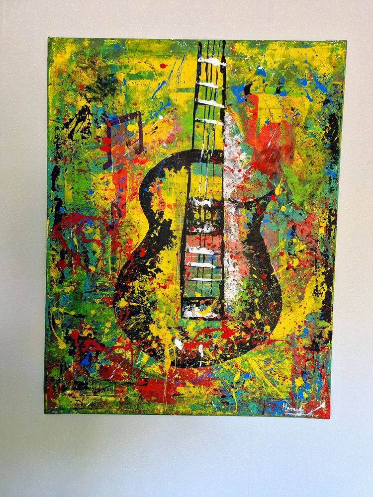 Tableau art abstrait guitariste g�om�trique moderne 50 Fameck (57)