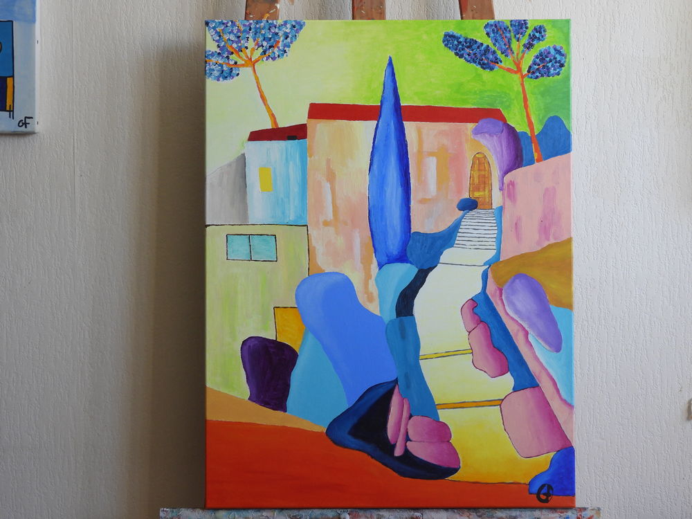 Tableau acrylique sur toile - Village ard�chois 125 Cond�-sur-Noireau (14)