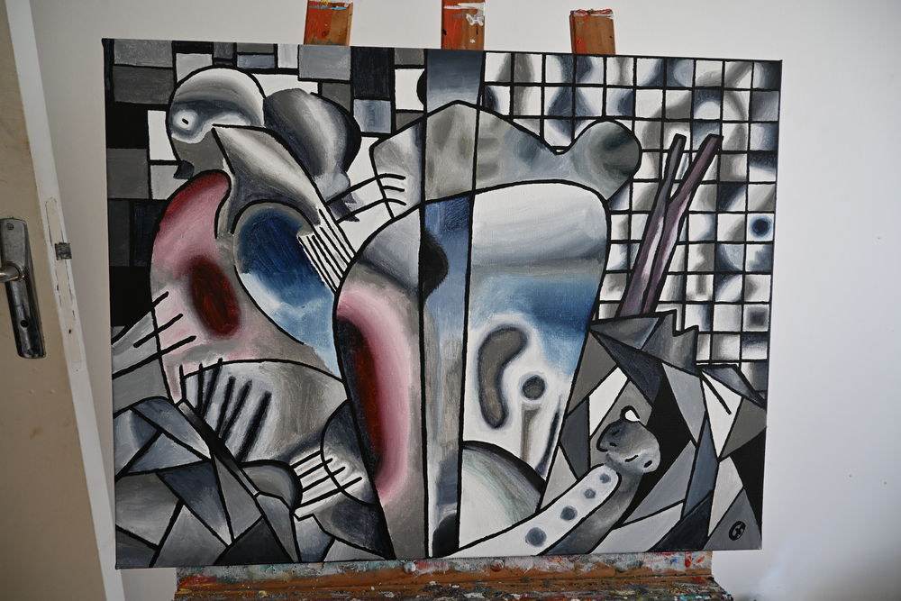 Tableau acrylique sur toile - Le pigeon noir et blanc 150 Cond�-sur-Noireau (14)